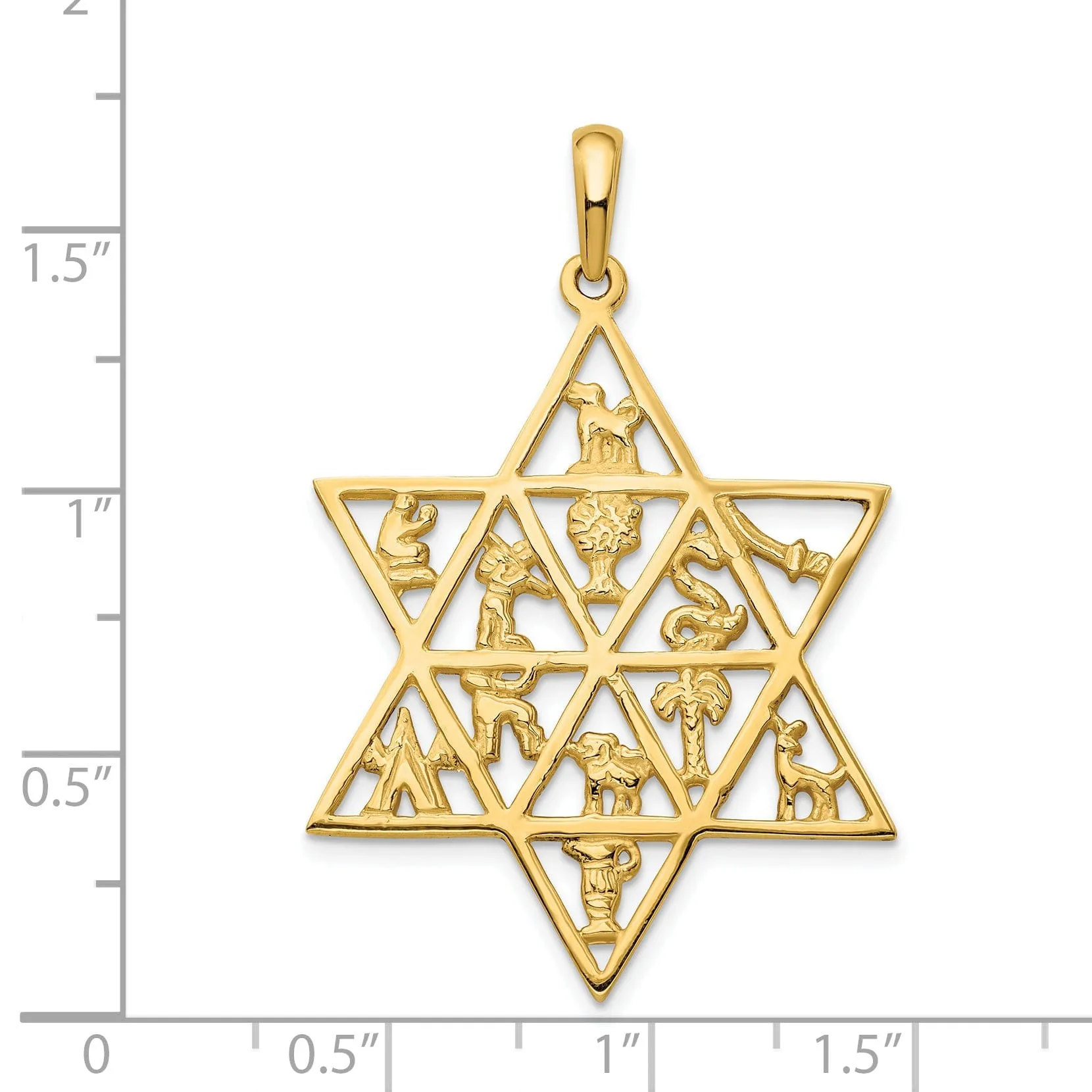 14k Yellow Gold Polished Finish 12 Tribes Star of David Charm Pendant