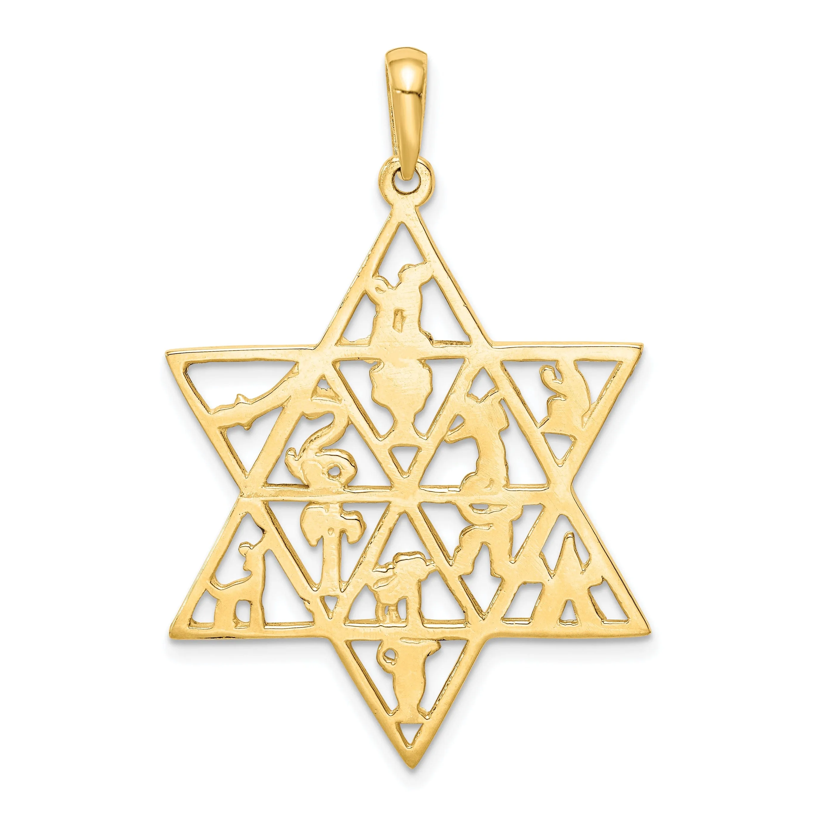 14k Yellow Gold Polished Finish 12 Tribes Star of David Charm Pendant