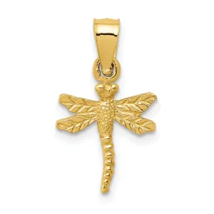 14k Yellow Gold Solid Open Back Textured Polished Finish Dragonfly Charm Pendant