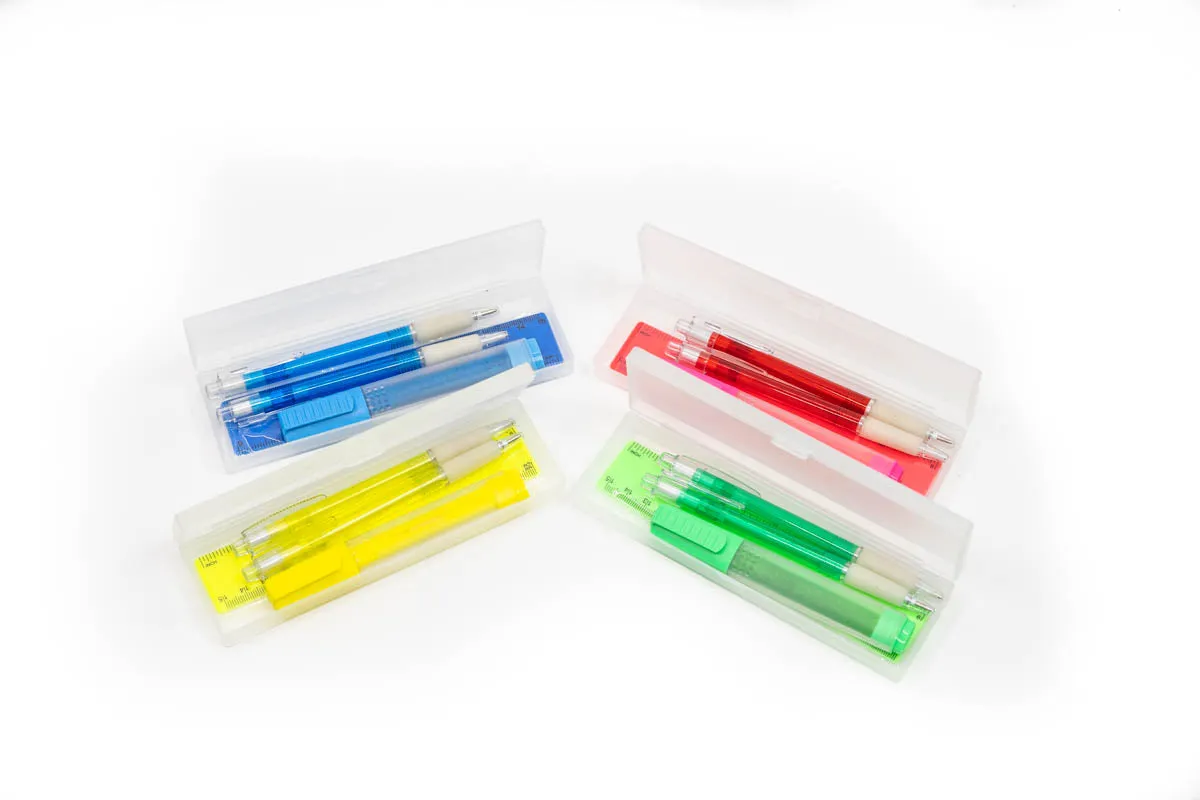 4 Piece Stationery Set with Hard Cover Pencil Case