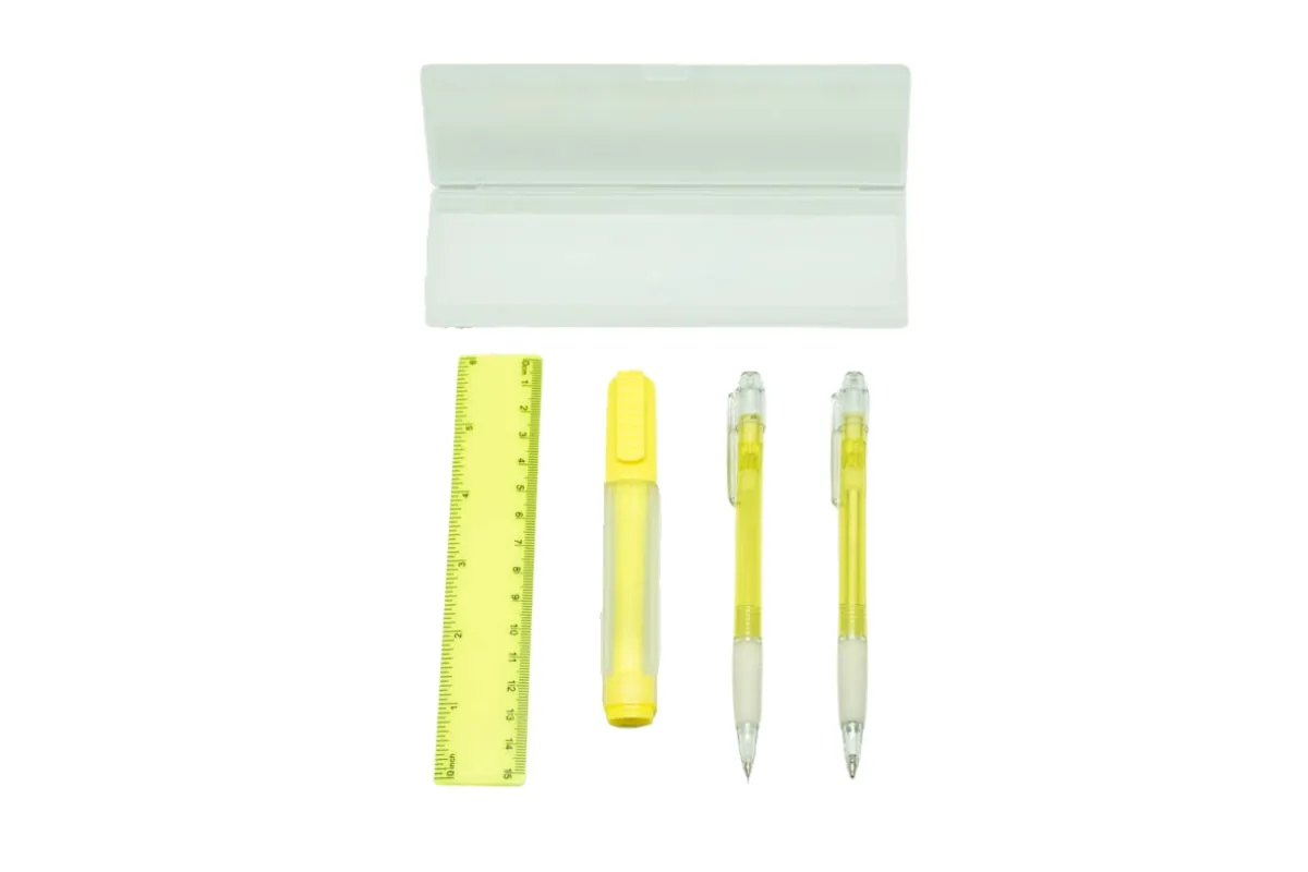4 Piece Stationery Set with Hard Cover Pencil Case