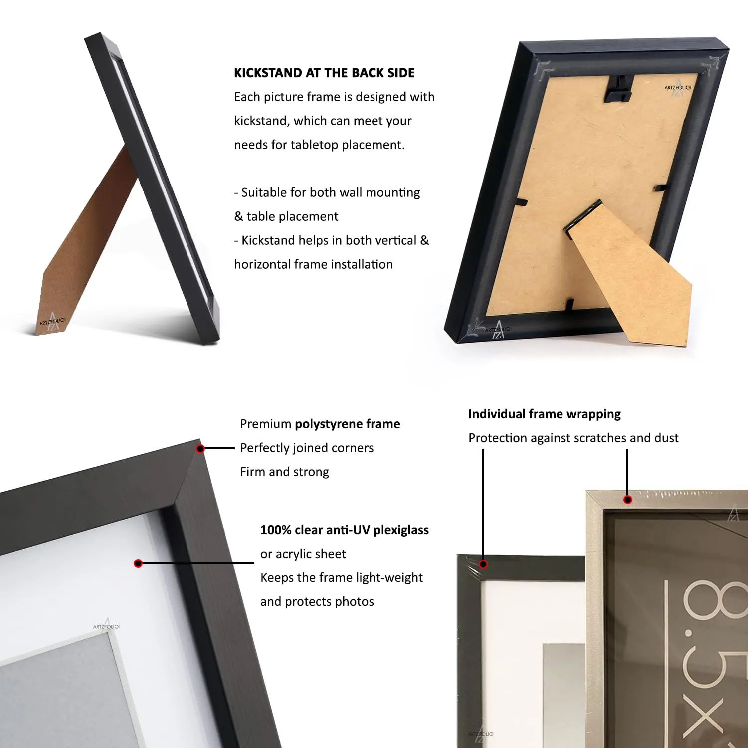 ArtzFolio Wall & Table Photo Frame D428 | Wall Photo Frame Collage for Living Room | Picture Frames Home & Wall Decoration | Black | Set of 2 Units | With Back Stand | 4x6inch