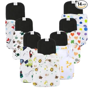 Babymoon | Set of 14 | Cloth Diaper with 5Layers Grey Insert Premium Adjustable Reusable Cloth Diaper