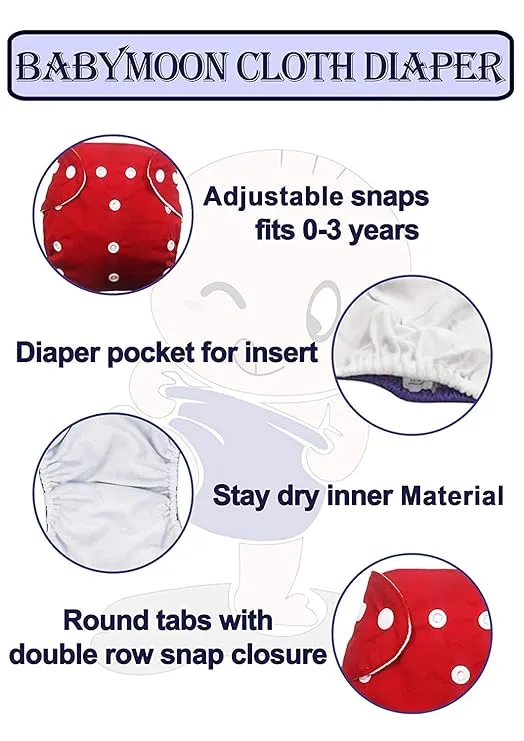 Babymoon | Set of 2 | Cloth Diaper | Premium Adjustable Reusable Cloth Diaper |  Strawberry | Star