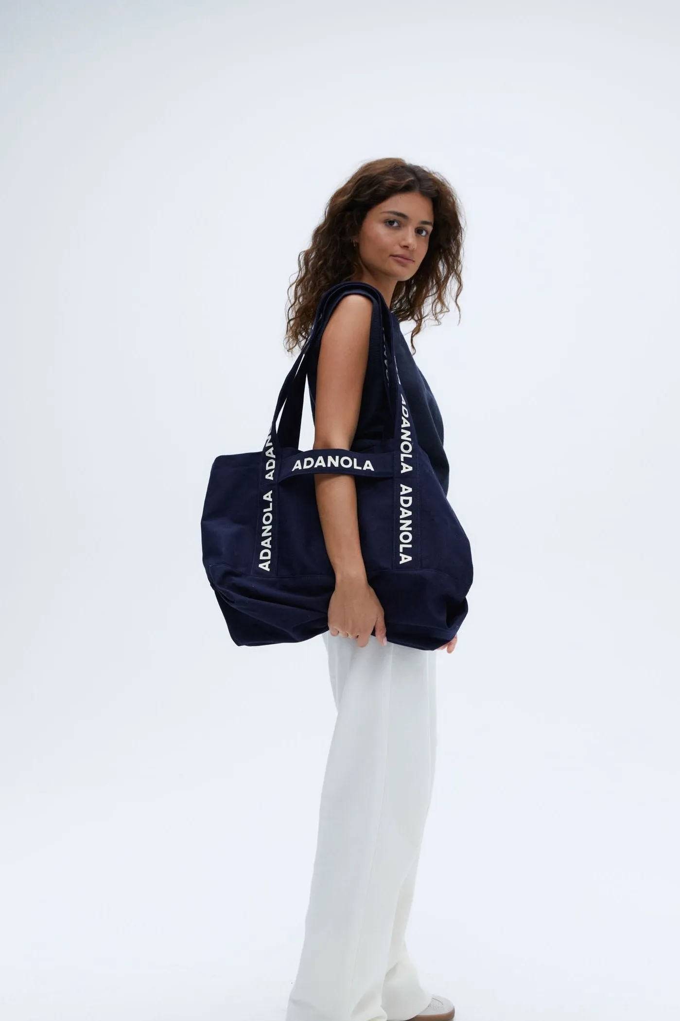Branded Strap Tote Bag - Navy Blue