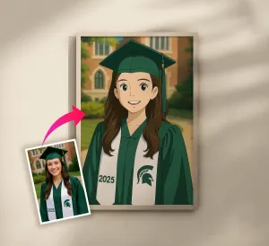 Custom Graduation Anime Portrait, Ghibli Style, Grad Printed Gift