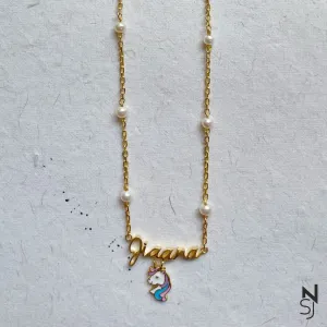 Custom Name Neckchain With A Unicorn Hanging