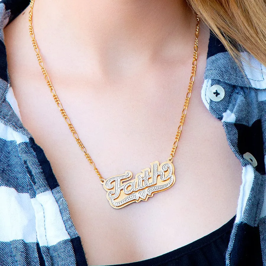 Double Plated Name Necklace Amber with Figaro chain