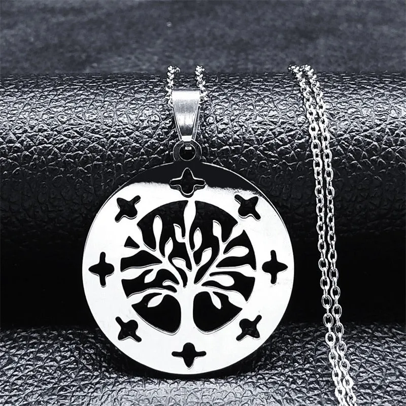Fashion Tree of Life Silver Color Chain Necklaces for Women Stainless Steel Chain Necklace Jewelry cadenas mujer N42S01