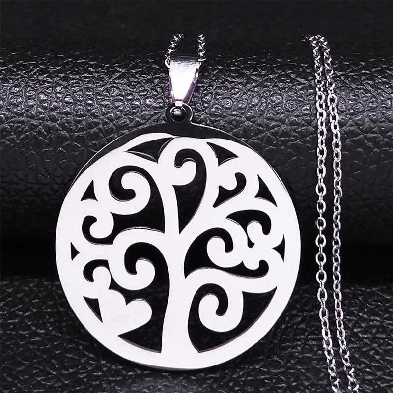 Fashion Tree of Life Silver Color Chain Necklaces for Women Stainless Steel Chain Necklace Jewelry cadenas mujer N42S01