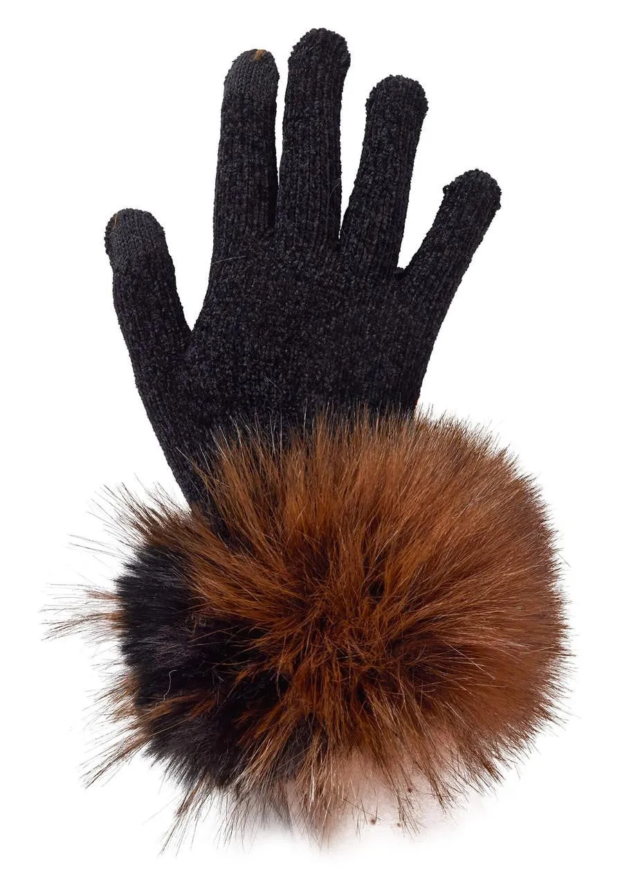 Faux Fur-Trimmed Tech Gloves