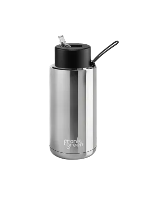 Frank Green Ceramic 34oz Bottle with Straw Lid (Chrome Silver, Midnight)