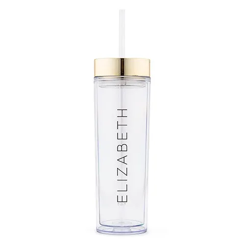 GOLD PERSONALIZED PLASTIC DRINK TUMBLER - CONTEMPORARY VERTICAL LINE PRINTING