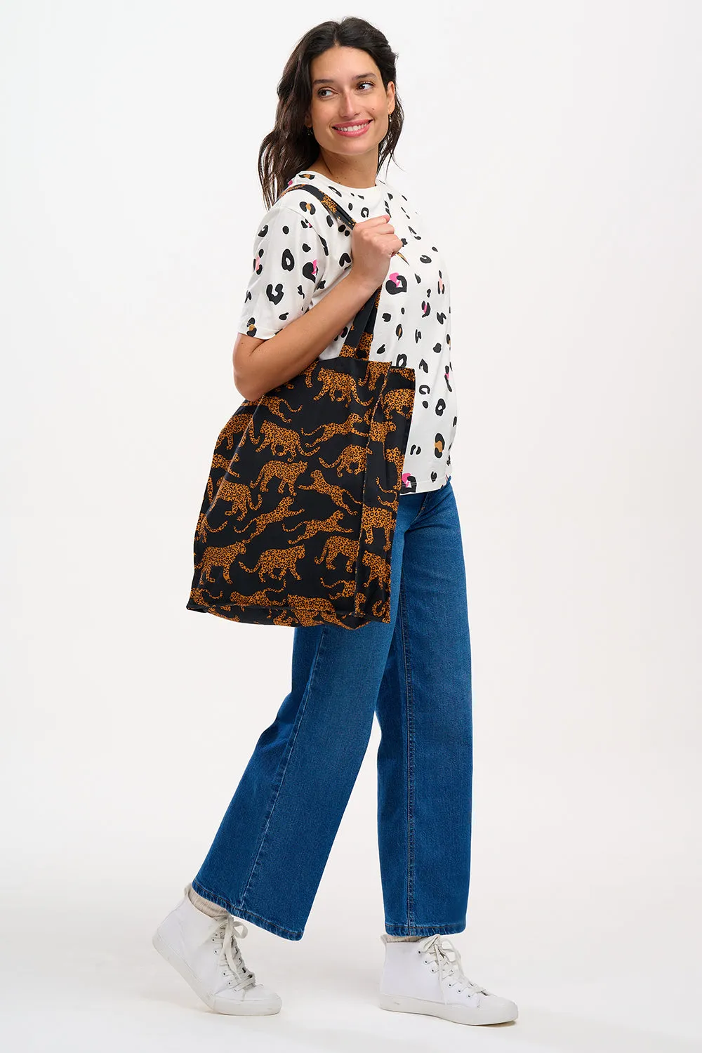 Hope Tote Bag - Black/Tan, Large Leopards