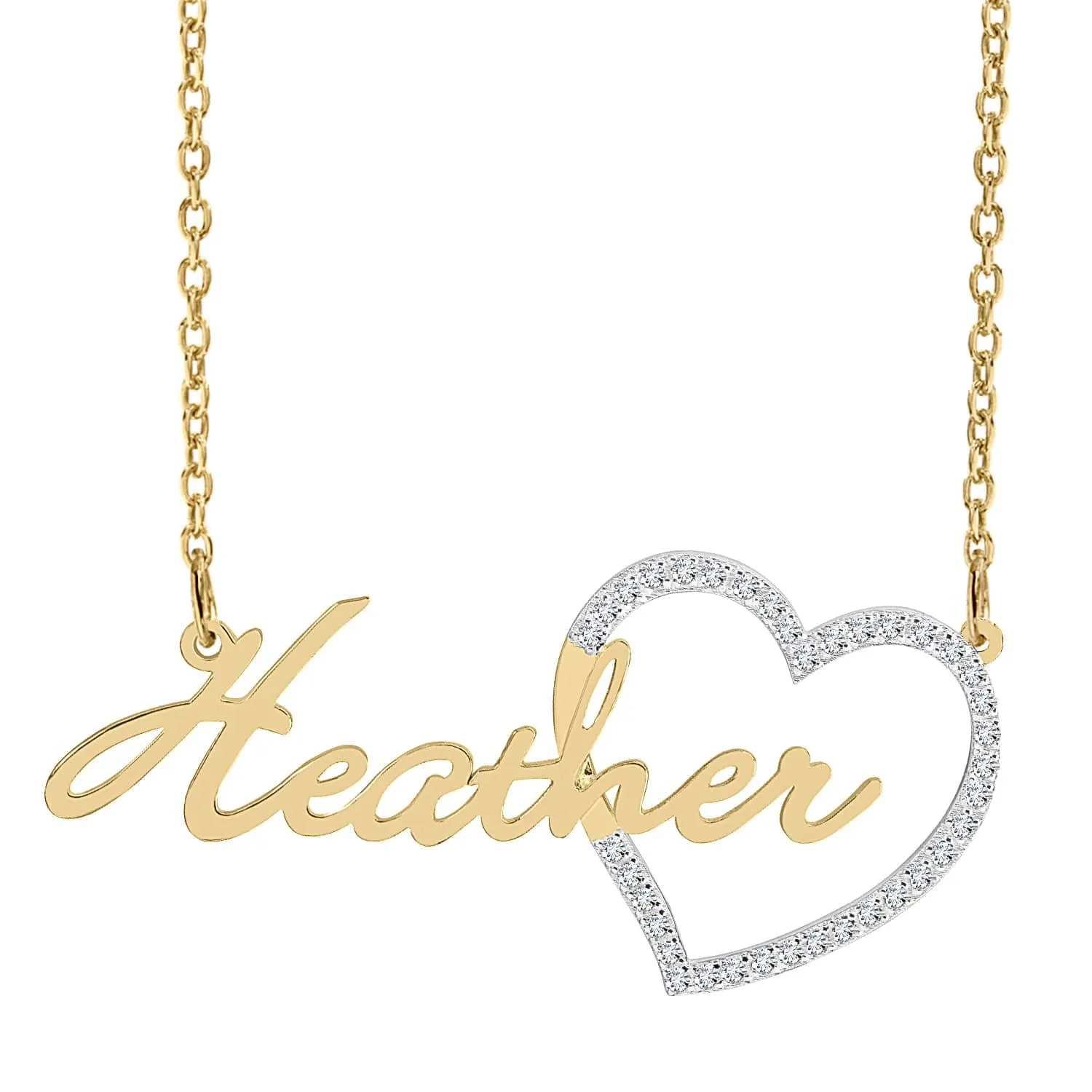 Iced Out Single Plated Nameplate Necklace Heather with Heart