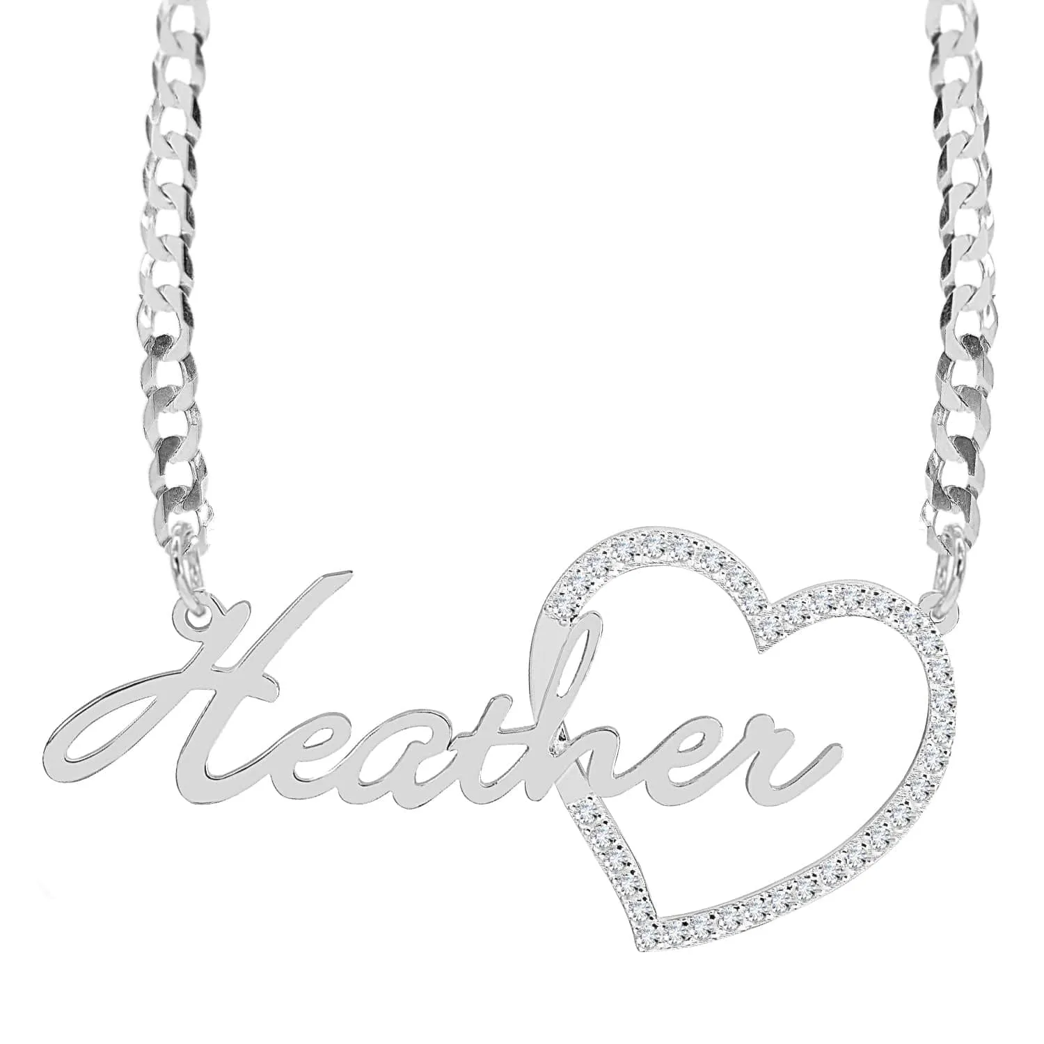 Iced Out Single Plated Nameplate Necklace Heather with Heart