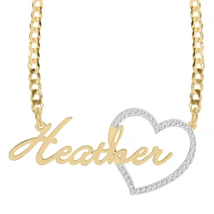 Iced Out Single Plated Nameplate Necklace Heather with Heart
