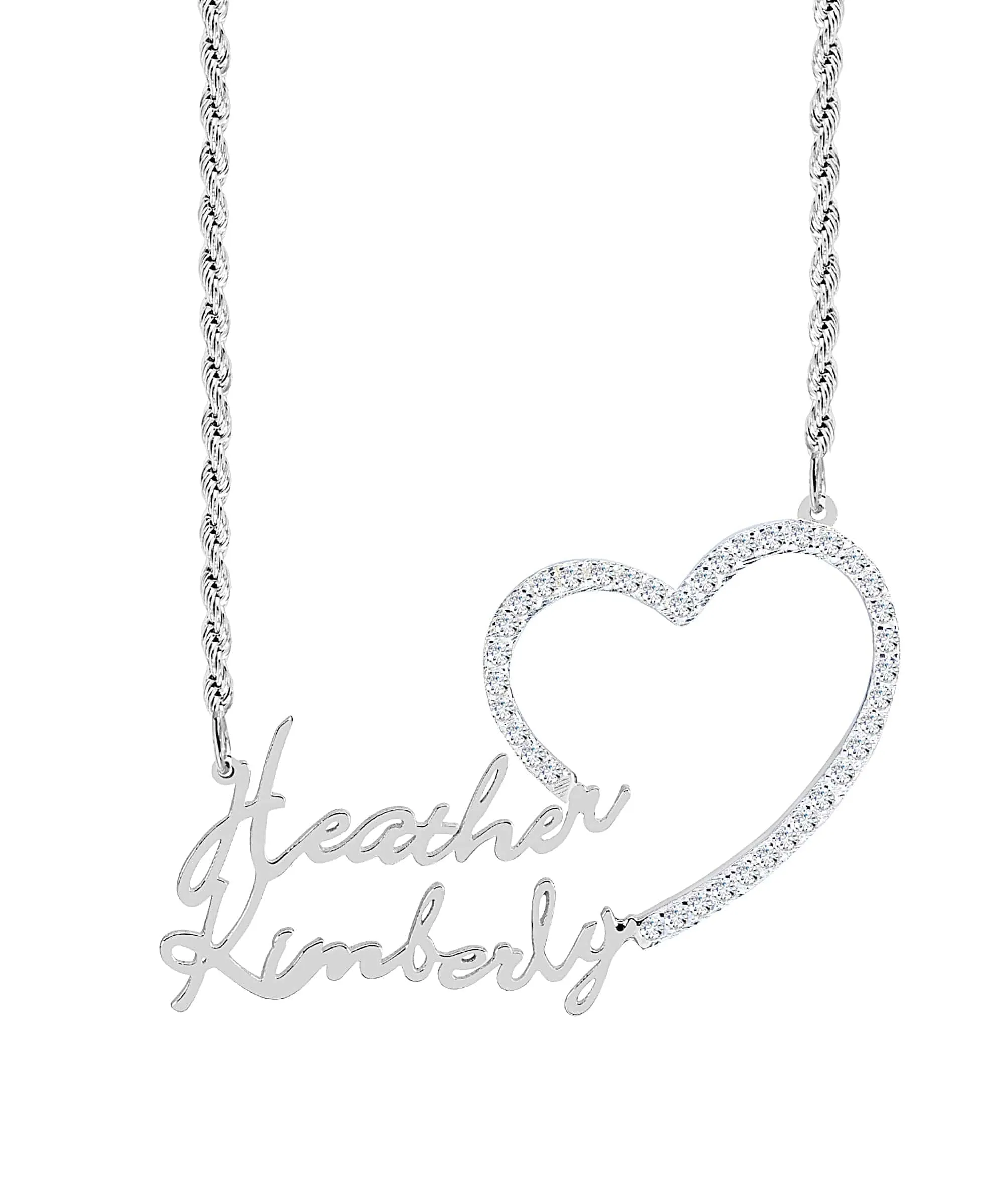 Iced Out Single Plated Nameplate Necklace Heather with Heart