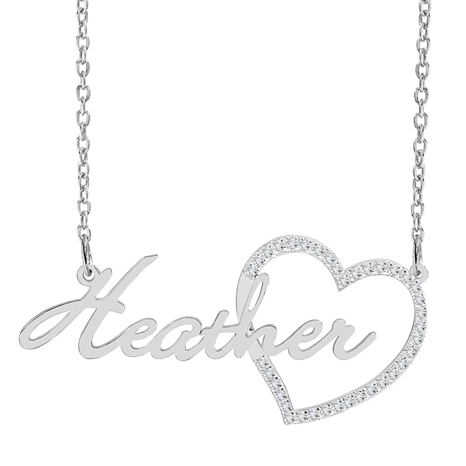 Iced Out Single Plated Nameplate Necklace Heather with Heart