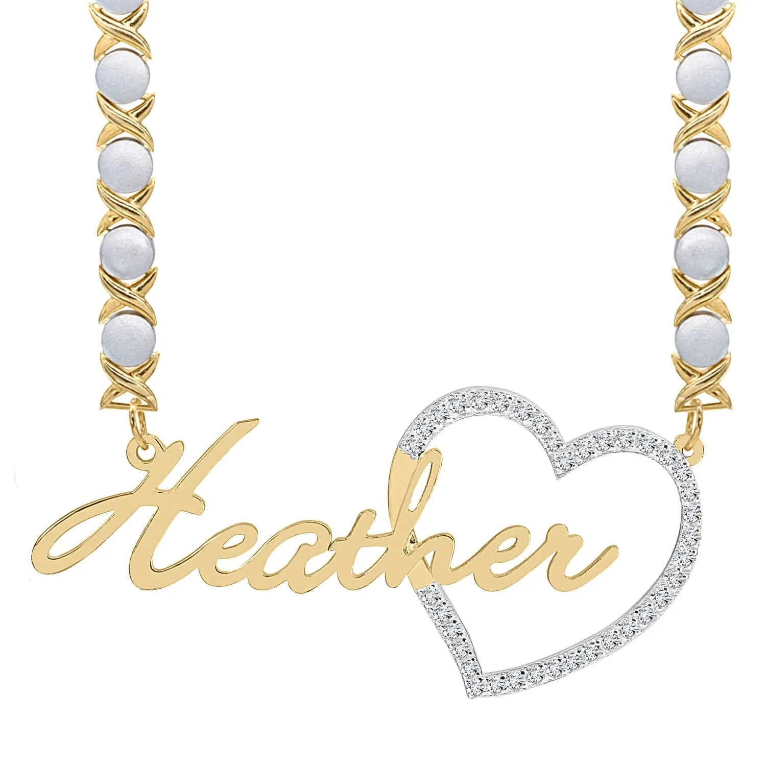 Iced Out Single Plated Nameplate Necklace Heather with Heart