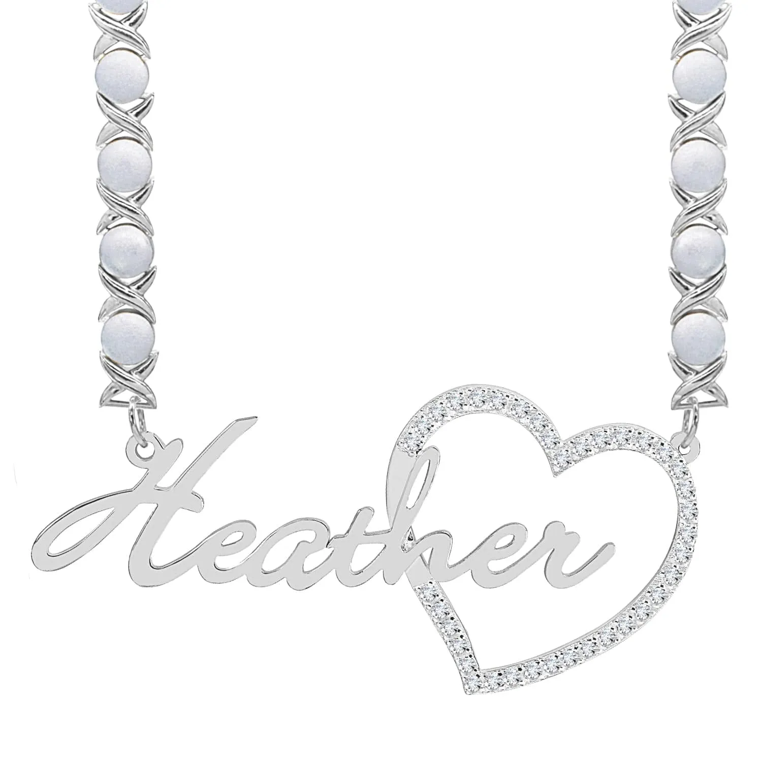 Iced Out Single Plated Nameplate Necklace Heather with Heart