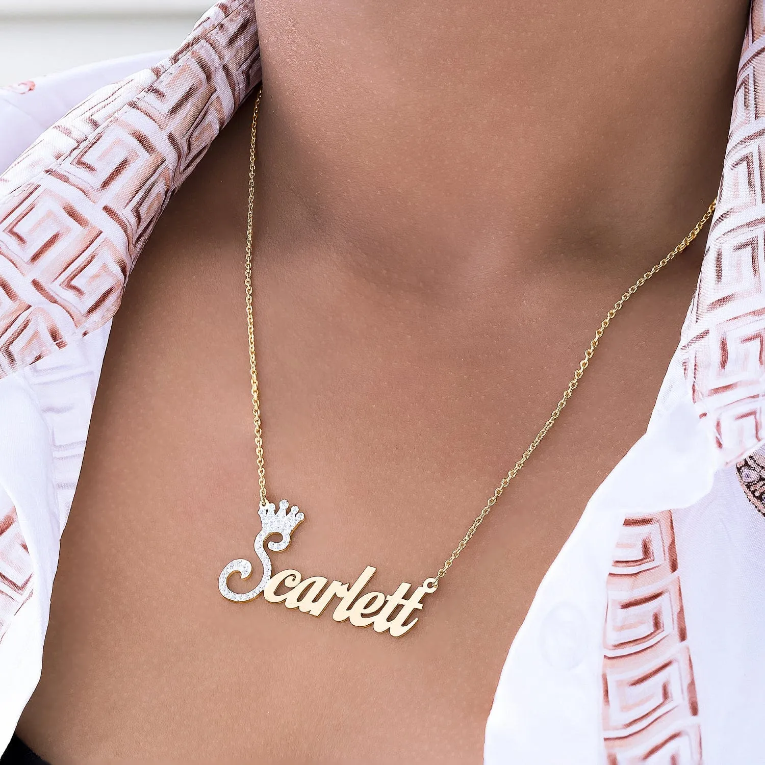 Iced Out Single Plated Nameplate Necklace Scarlett