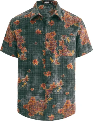 JOGAL Men's Flower Short Sleeve Button Down Hawaiian Shirt