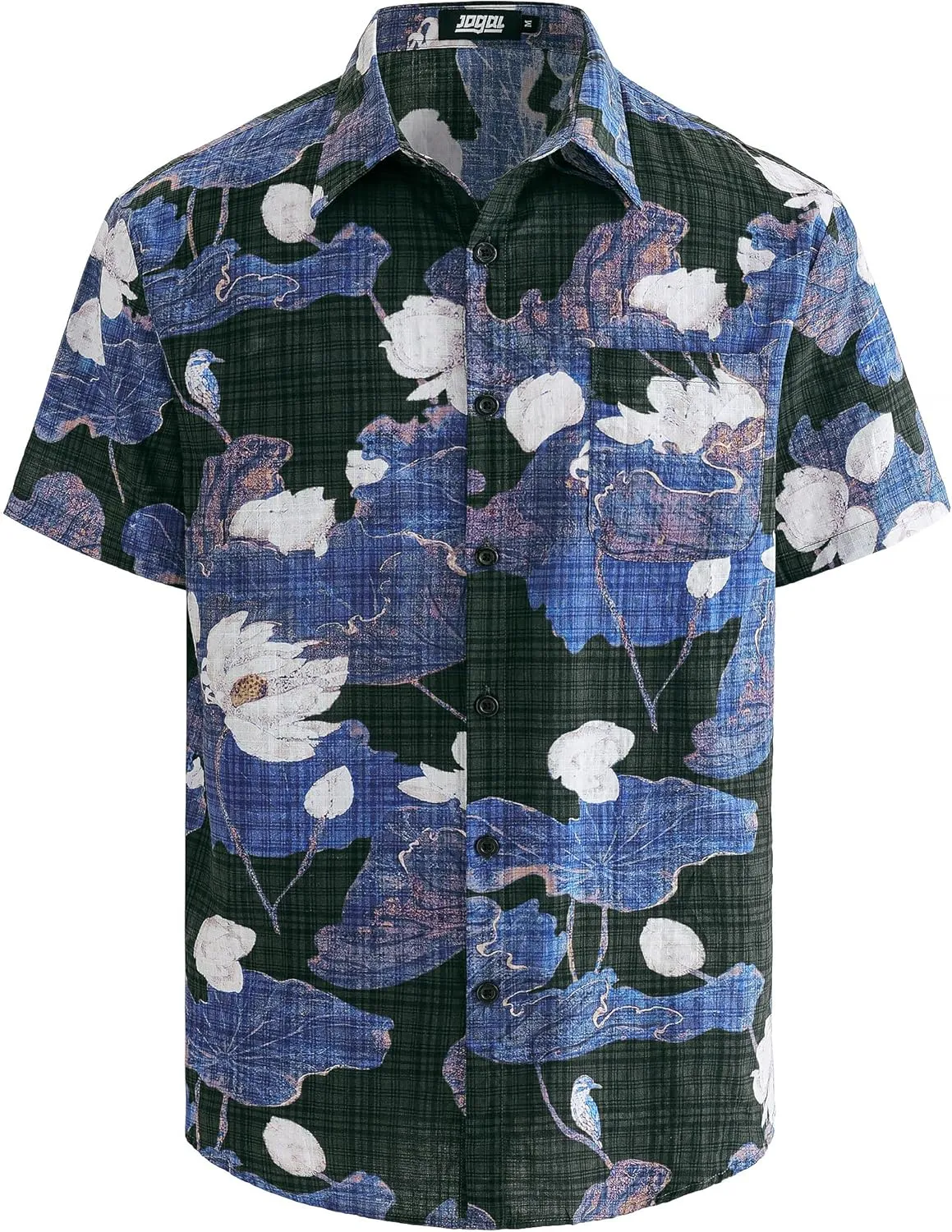 JOGAL Men's Flower Short Sleeve Button Down Hawaiian Shirt