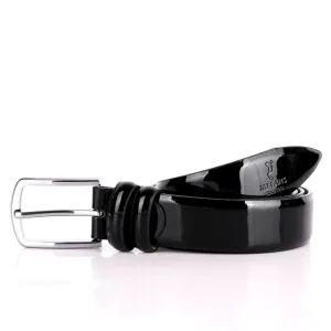 MJ Fans Smooth Glossy Leather Men's Formal Black Belt