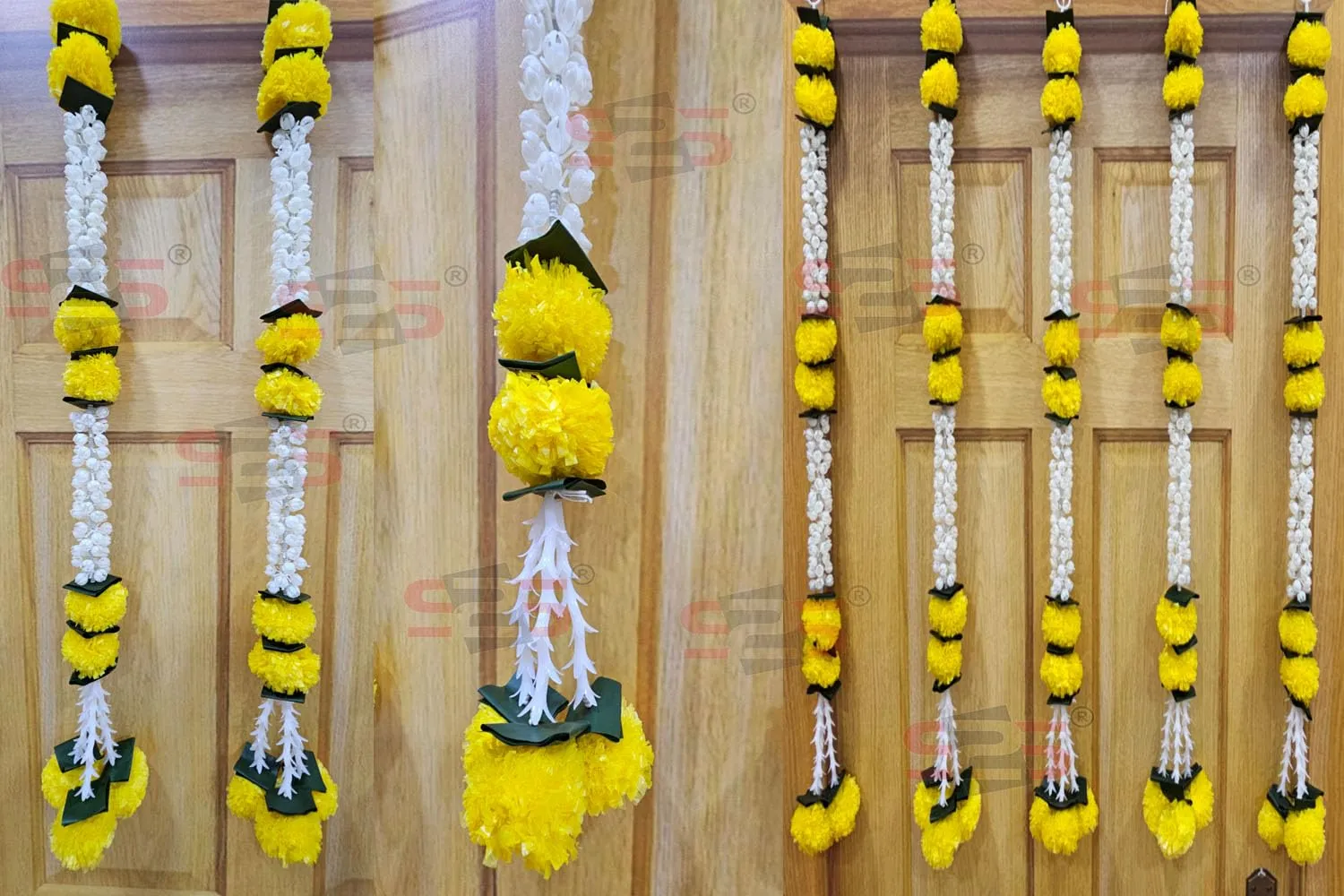 S2S Artificial Marigold Jasmine,Mogra Flower,Green Leaves Tassles Garlands Ladi Strings for Decoration of Home,Balcony,Wall Hangings,Hall | Pack of 5 | (Height- 30 Inch) (MOGRA Yelllow Flowers)