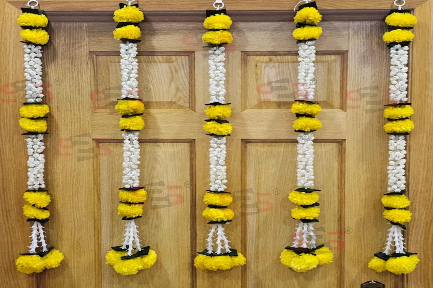 S2S Artificial Marigold Jasmine,Mogra Flower,Green Leaves Tassles Garlands Ladi Strings for Decoration of Home,Balcony,Wall Hangings,Hall | Pack of 5 | (Height- 30 Inch) (MOGRA Yelllow Flowers)