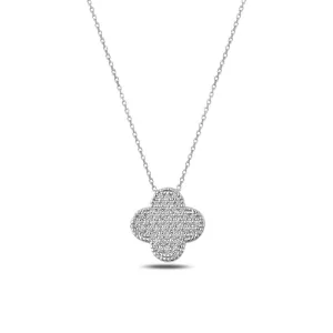 Silver 925 Sterling Zircon Cubic Zirconia Clover Necklace