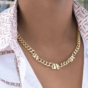 Stainless Steel Cuban Chain with 6 Initials Necklace