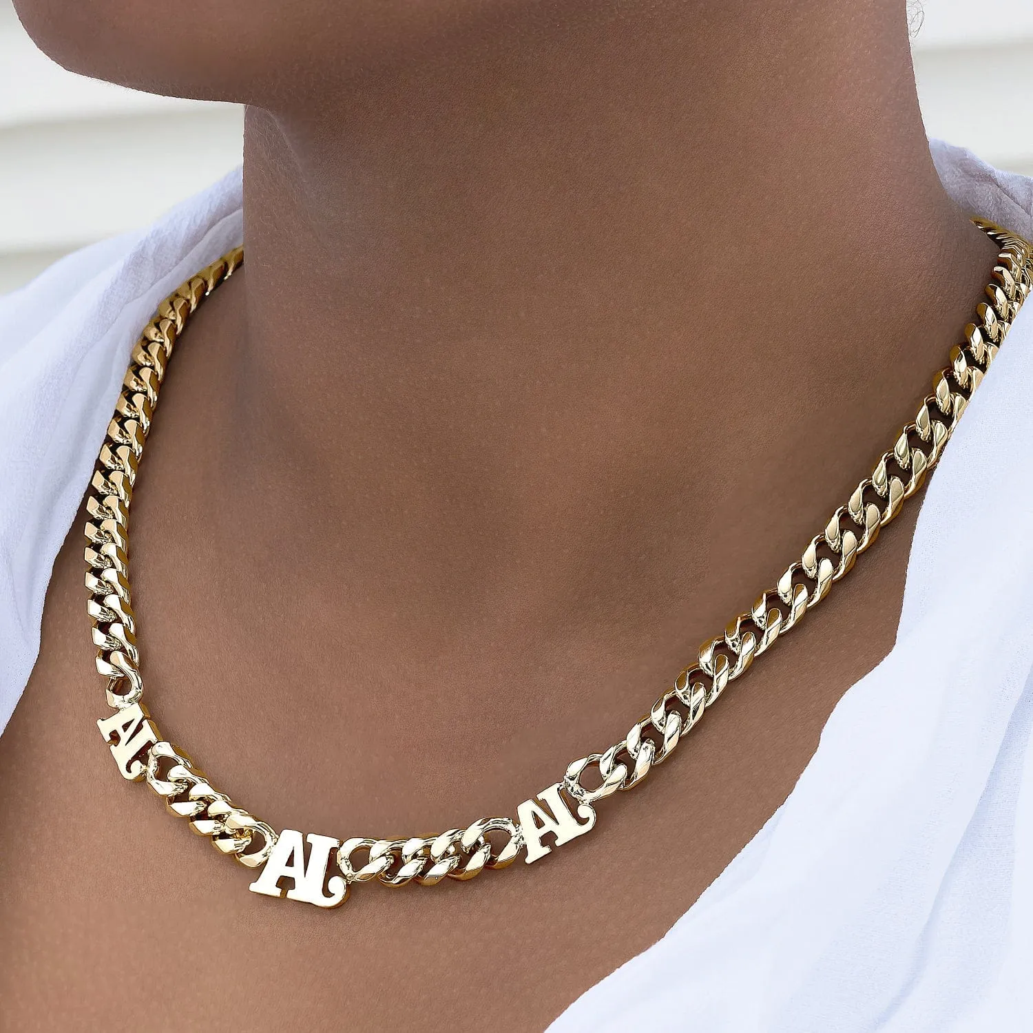 Stainless Steel Cuban Chain with 6 Initials Necklace