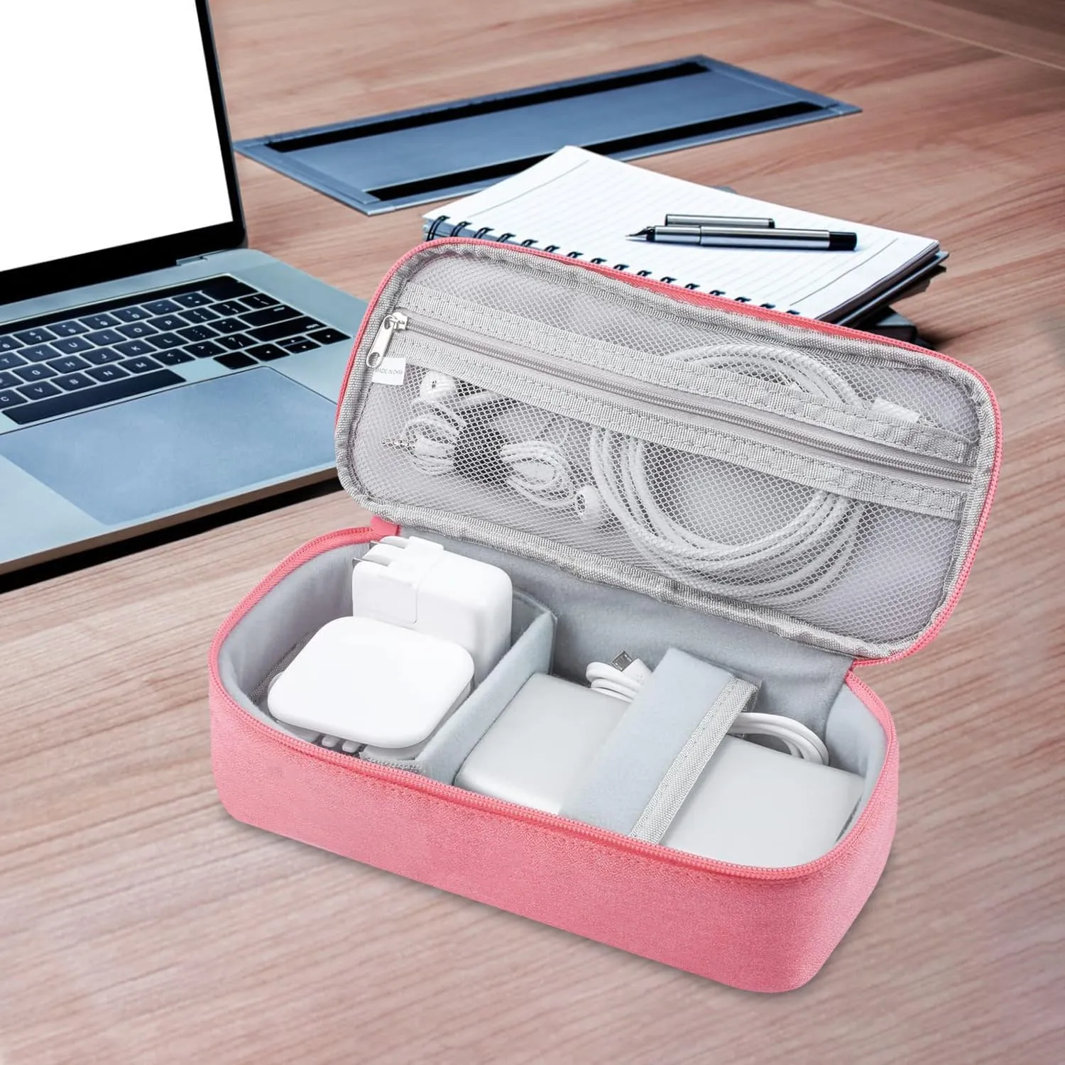 Urbane Home Travel Organizer for Electronic Accessories|Multipurpose Pouch|Adapter, Cable, Gadget Organizer|Two Comparment with Zipper (Pink Blue)